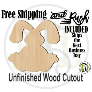Bunny 3- 230039- Easter Cutout, unfinished, wood cutout,  laser cut shape, Door Hanger, wall art - RUSH PRODUCTION
