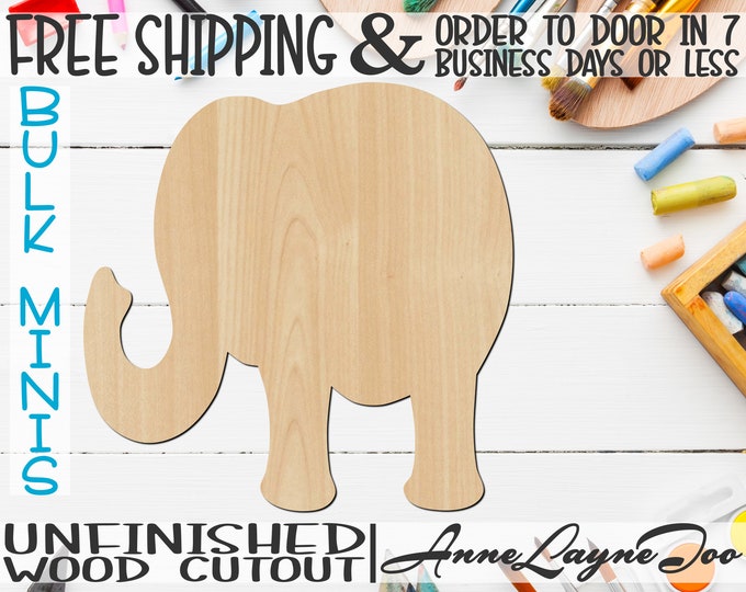 Elephant 1- 2" to 6" Minis, Small Wood Cutout, unfinished, wood cutout, wood craft, laser cut, wood cut out, ornament -230003