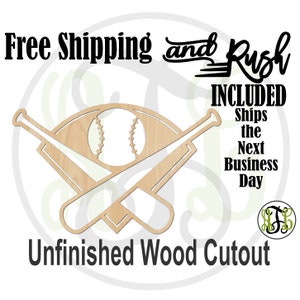 Bats Ball and Field -60337- Baseball Cutout, unfinished, wood cutout, laser cut, Door Hanger, Sports - RUSH PRODUCTION