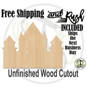Castle 2 - 20009- Cutout, unfinished, wood cutout,  laser cut shape, Door Hanger, wreath accent - RUSH PRODUCTION