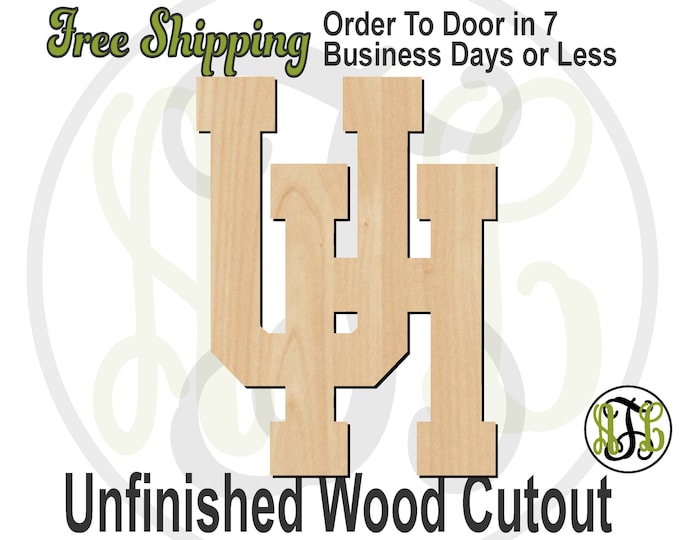 Interlocking U and H - 60153- School Spirit Cutout, logo, unfinished, wood cutout, wood craft, laser cut, wood cut out, Door Hanger, wooden