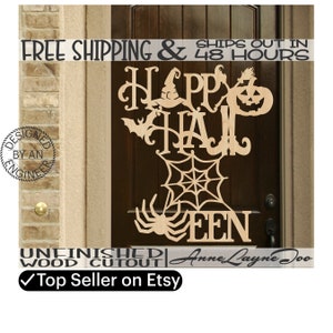 Happy Halloween Wood Sign, Halloween Decor, Halloween Door Sign Cutout, unfinished, wood cut out, laser cut, Ships in 48 HOURS -160216