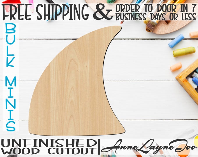 Shark Fin- 2" to 6" Minis, Small Wood Cutout, unfinished, wood cutout, wood craft, laser cut shape, wood cut out, ornament -230052