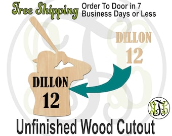 Baseball Player Name and Number Sign DIY Kit Sign Cutout, unfinished wood cutout, wooden, laser cut, wood cut out - 60100NaNo