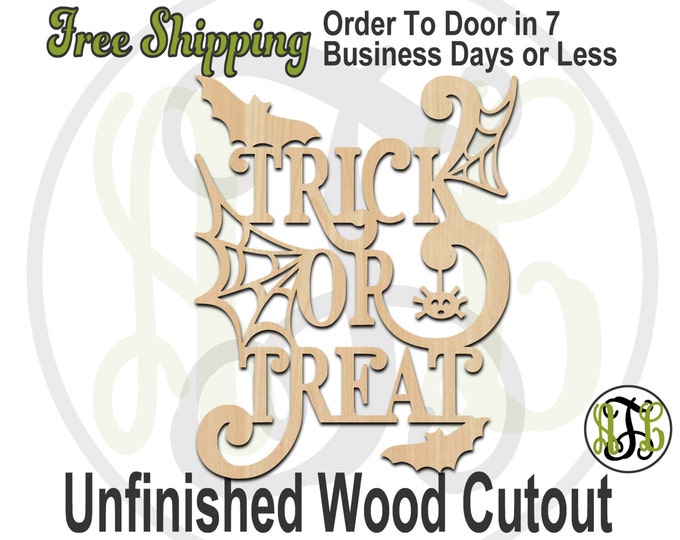 Trick or Treat 2 - 160212- Halloween Cutout, unfinished, wood cutout, wood craft, laser cut wood, wood cut out, Door Hanger, wooden sign