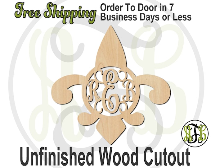 Fleur de Lis 1 - 300008M3- Personalized Cutout, 3-Letter Monogram , unfinished, wood cutout, laser cut wood, wood cut out, wooden, wall art