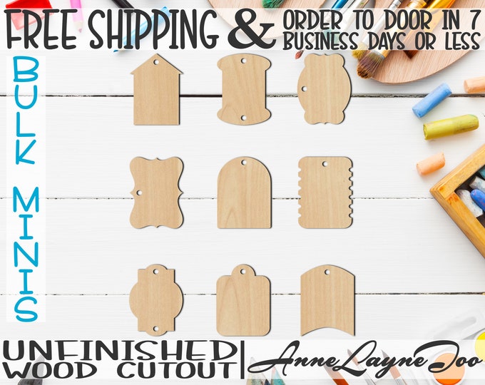 Medium Gift Tags- 2" to 6" Minis, Small Wood Cutout, unfinished, wood cutout, wood craft, laser cut, wood cut out, ornament -3100113-121