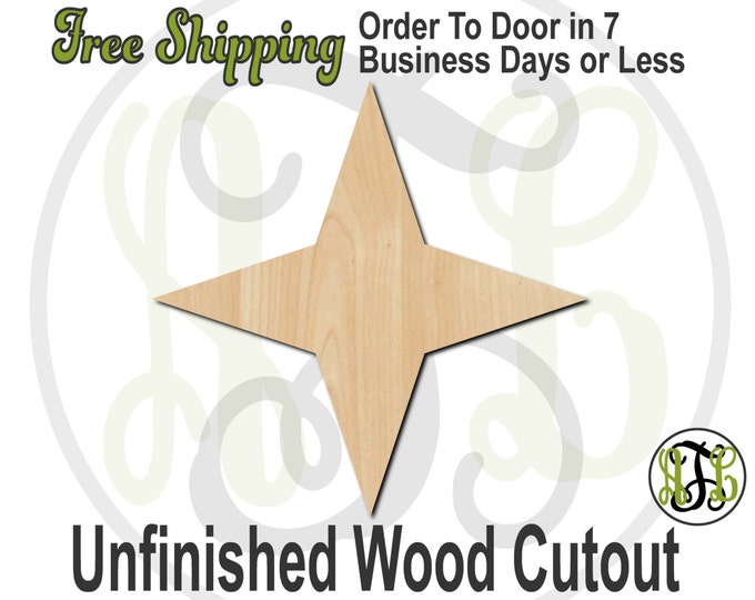 Four Pointed Star- 300142- Christmas Cutout, unfinished, wood cutout, wood craft, laser cut shape, wood cut out, Door Hanger, wooden