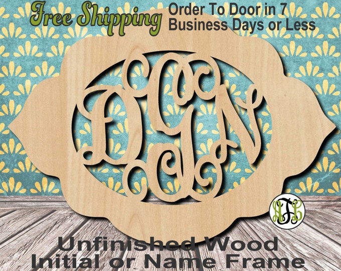 Unfinished Wood Danielle Frame Monogram, Name, Word, Custom, laser cut wood, wooden cut out, Wedding, Personalized, DIY