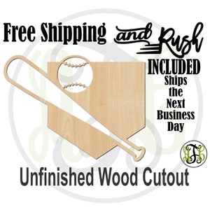 Home Plate Bat & Ball- 60333- School Spirit Cutout, unfinished, wood cutout,  laser cut, Door Hanger - RUSH PRODUCTION