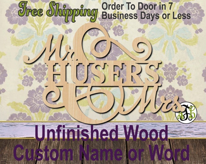 Mr. and Mrs. Name Plate 2- 320102- Personalized Cutout, unfinished, wood cutout, wood craft, laser cut wood, wood cut out, Wedding, wooden