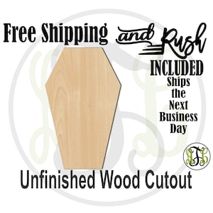 Coffin - 160019- Halloween Cutout, unfinished, wood cutout,  laser cut shape, Door Hanger, wall art - RUSH PRODUCTION