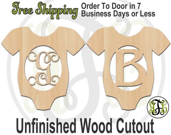 Infant Body Suit Girl or Boy Monogram- 30003M1- Personalized Cutout, Initial, unfinished, wood cutout, wood craft, laser cut, wood cut out