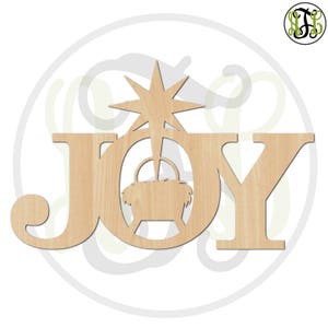 Joy With Manger &amp; Star 180253 Christmas Cutout, Unfinished, Wood Cutout ...