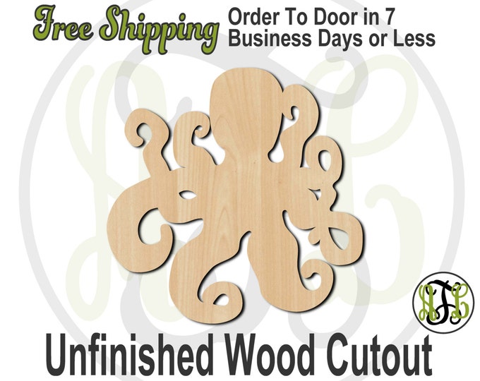 Octopus - 50006- Nautical Cutout, unfinished, wood cutout, wood craft, laser cut shape, wood cut out, Door Hanger, wooden, blank