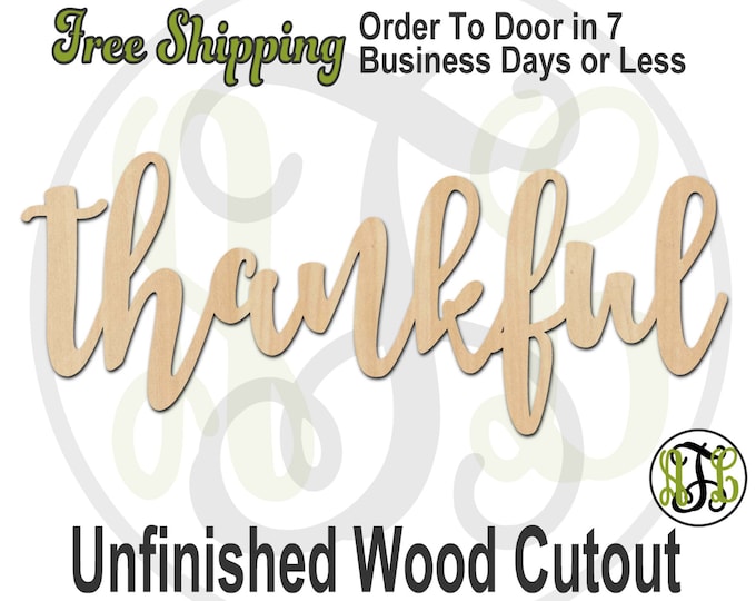 thankful - 320273FrFt- Word Cutout, unfinished, wood cutout, wood craft, laser cut wood, wood cut out, Door Hanger, wooden, wreath accent