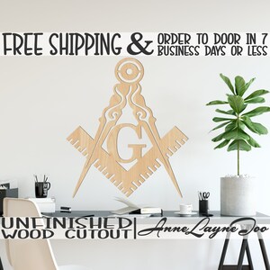 Freemason Compass and Square Wood Cutout, Religious Cutout, Freemason Wall Art, Door Hanger, unfinished, wood cut out, laser cut -290049