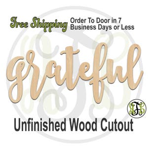 grateful - 320284FrFt- Word Cutout, unfinished, wood cutout, wood craft, laser cut wood, wood cut out, Door Hanger, wooden, wreath accent