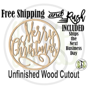 Merry Christmas in Circle Frame, 180211, Holiday, laser cut shape cutout, wood sign, cut out, wall art, wreath accent - RUSH PRODUCTION