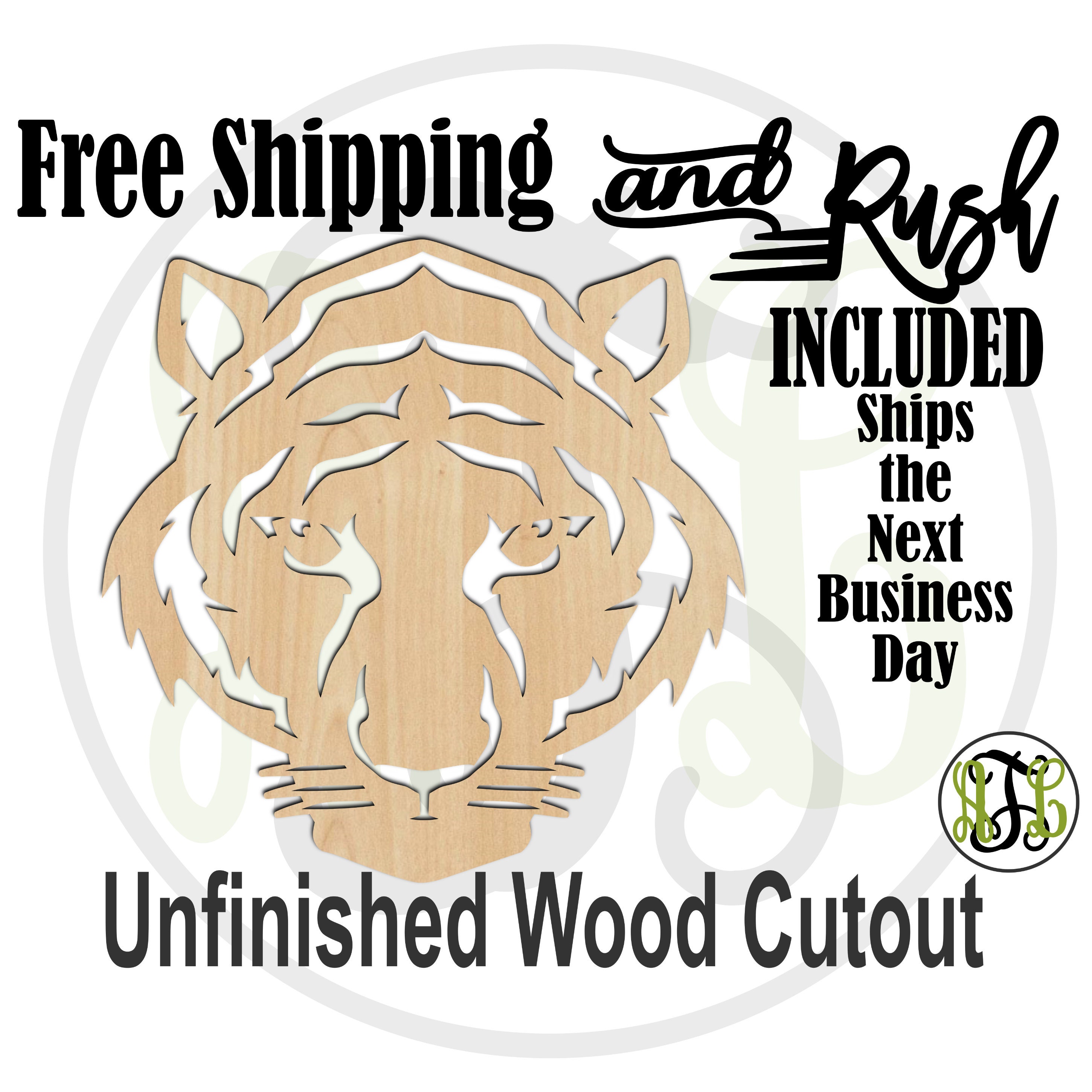 Tiger Head Mascot Outline School Spirit Cutout Unfinished Wood Cutout Laser Wood Cutout Door Hanger Rush Production