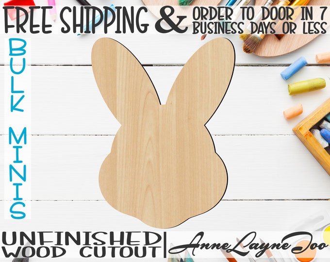 Easter Bunny Head- 2" to 6" Minis, Small Wood Cutout, unfinished, wood cutout, wood craft, laser cut, wood cut out, ornament -14004