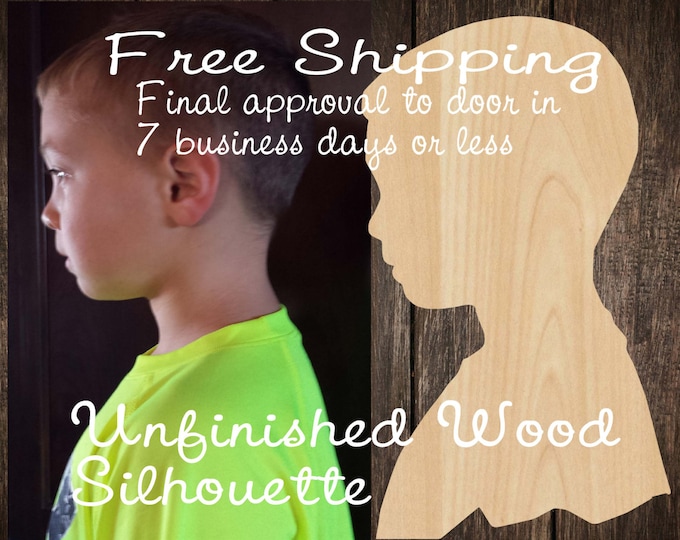 Unfinished Wood Silhouette, Free Shipping, Child Heirloom Silhouette, laser cut shape wood, wooden profile, DIY