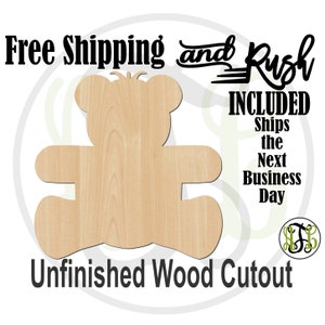 Teddy Bear - 30001- Cutout, unfinished, wood cutout,  laser cut shape, Door Hanger, wreath accent - RUSH PRODUCTION