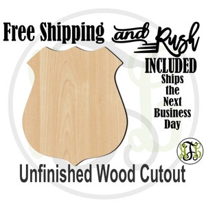 Plaque Police Badge- 40035- Cutout, unfinished, wood cutout,  laser cut shape, DIY, Free Shipping - RUSH PRODUCTION
