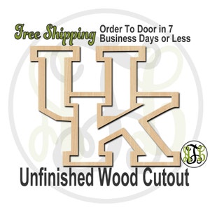 Interlocking Outline U and K - 60121- School Spirit Cutout, unfinished, wood cutout, wood craft, laser cut, wood cut out, Free Ship, wooden