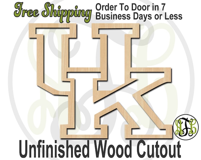 Interlocking Outline U and K - 60121- School Spirit Cutout, unfinished, wood cutout, wood craft, laser cut, wood cut out, Free Ship, wooden