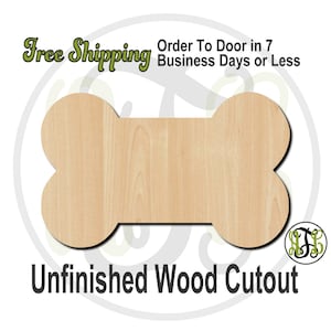 May include: Unfinished wooden dog bone cutout. The bone is light brown and has a wood grain pattern.  Free Shipping. Order To Door in 7 Business Days or Less.