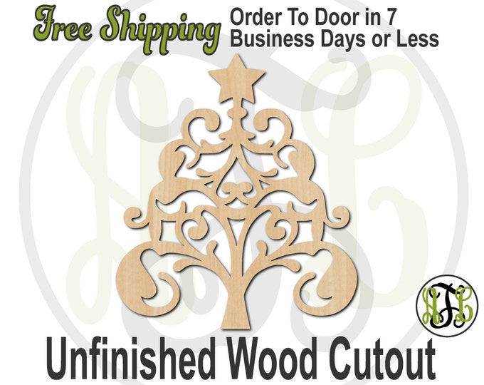 Flourish Tree - No. 180021- Christmas Cutout, unfinished, wood cutout, wood craft, laser cut shape, wood cut out, Door Hanger, wooden