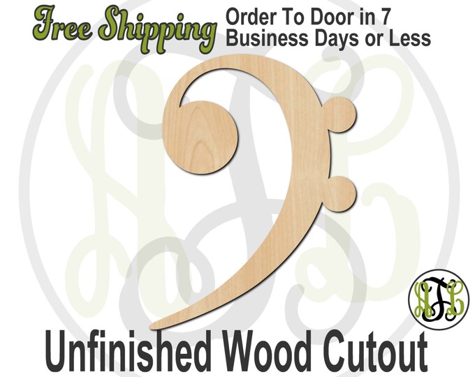 Bass Clef - 300118- Cutout, unfinished, wood cutout, wood craft, laser cut wood, wood cut out, Door Hanger, wooden sign, wall art