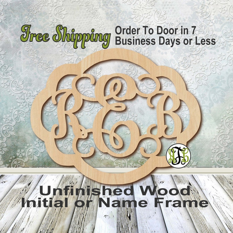 Unfinished Wood Rebecca Frame Monogram, Name, Word, Custom, laser cut wood, wooden cut out, Wedding, Personalized, DIY image 1