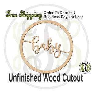 baby in Thin Circle Frame, 325022, Baby Shower, laser cut wood cutout, Door Hanger, boy, girl, wooden sign, wall art