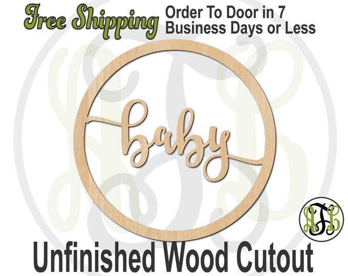 baby in Thin Circle Frame, 325022, Baby Shower, laser cut wood cutout, Door Hanger, boy, girl, wooden sign, wall art