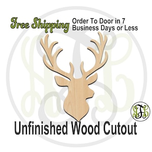 Deer Head - 230062- Animal Cutout, unfinished, wood cutout, wood craft, laser cut shape, wood cut out, Door Hanger, Stag Head, wooden, blank