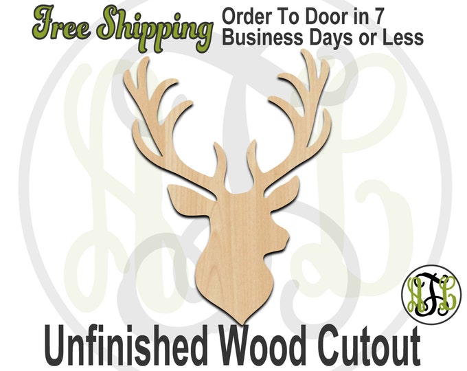 Deer Head - 230062- Animal Cutout, unfinished, wood cutout, wood craft, laser cut shape, wood cut out, Door Hanger, Stag Head, wooden, blank