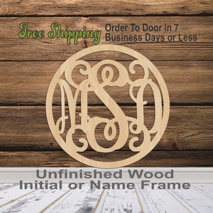 3 Letter Monogram in Thin Circle Frame- Personalized Cutout, 3-Letter Monogram , unfinished, wood cutout, laser cut, wood cut out, wooden