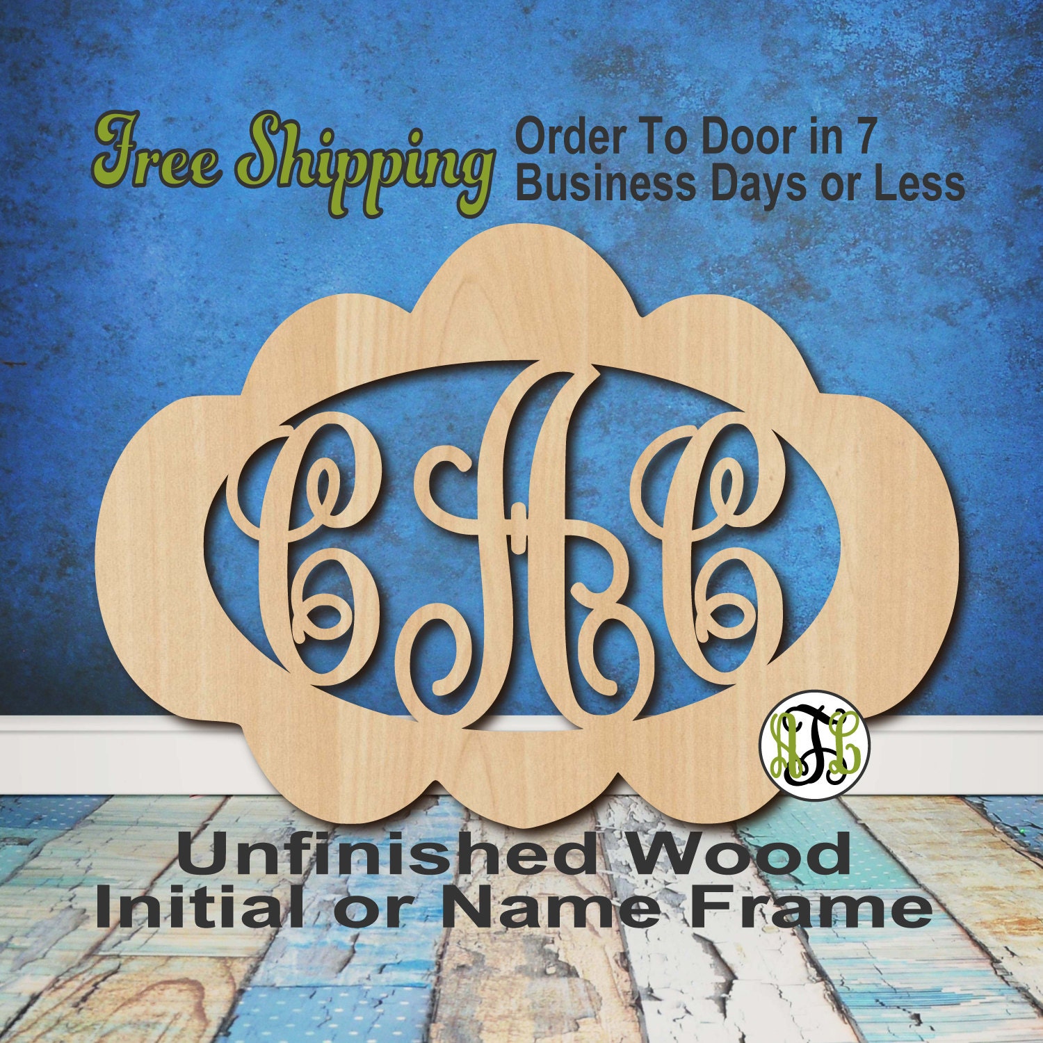 Unfinished Wood Cindy Frame Monogram, Name, Word, Custom, laser cut