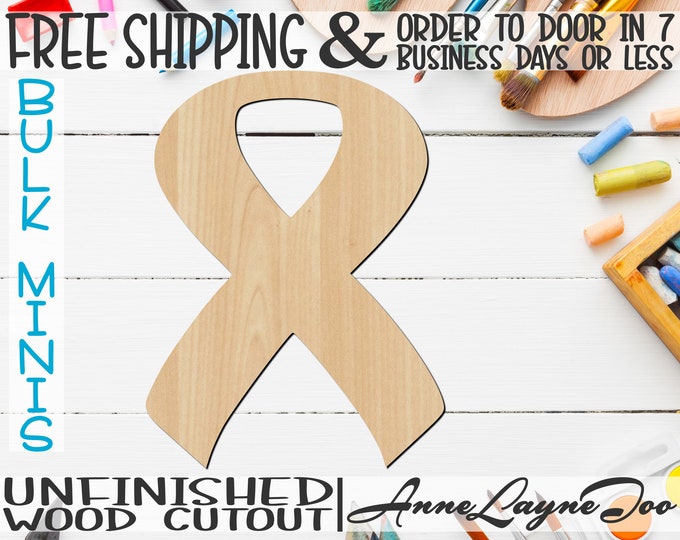 Awareness Ribbon- 3" to 6" Minis, Small Wood Cutout, unfinished, wood cutout, wood craft, laser cut, wood cut out, ornament -300020