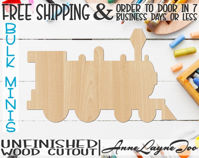 Train- 2" to 6" Minis, Small Wood Cutout, unfinished, wood cutout, wood craft, laser cut shape, wood cut out, ornament -300120