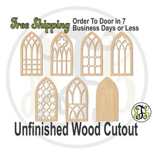 Cathedral Window Designs, Architectural wood wall decor, window cutouts, window cut out, laser cut shape, unfinished wood cutout- 4500001-07