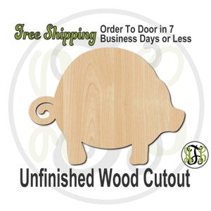 Pig - 230029- Farm Cutout, unfinished, wood cutout, wood craft, laser cut shape, wood cut out, Door Hanger, wooden, wreath accent