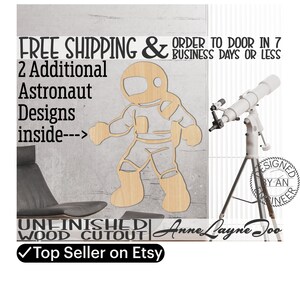 Astronaut Wood Cutout, Spaceman Wall Art, Cosmonaut Door Hanger, wooden space traveler, unfinished wood cut out, laser cut -470012-14