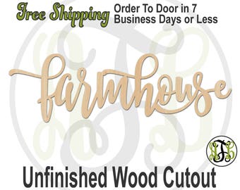farmhouse 2 - 320311FrFt- Word Cutout, unfinished, wood cutout, wood craft, laser cut wood, wood cut out, Door Hanger, wood cut out, wooden