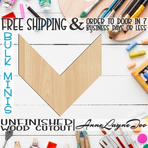 Chevron- 1&quot; to 10&quot; Minis, Small Wood Cutout, unfinished, wood cutout, wood craft, laser cut shape, wood cut out, ornament -40058