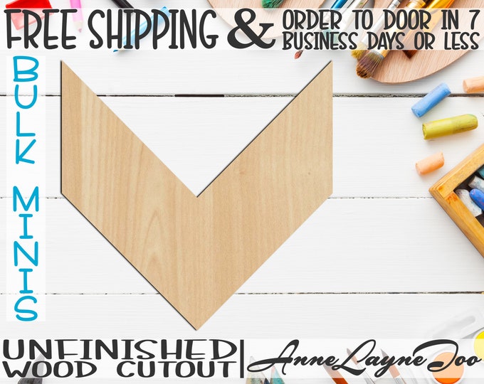 Chevron- 1" to 10" Minis, Small Wood Cutout, unfinished, wood cutout, wood craft, laser cut shape, wood cut out, ornament -40058