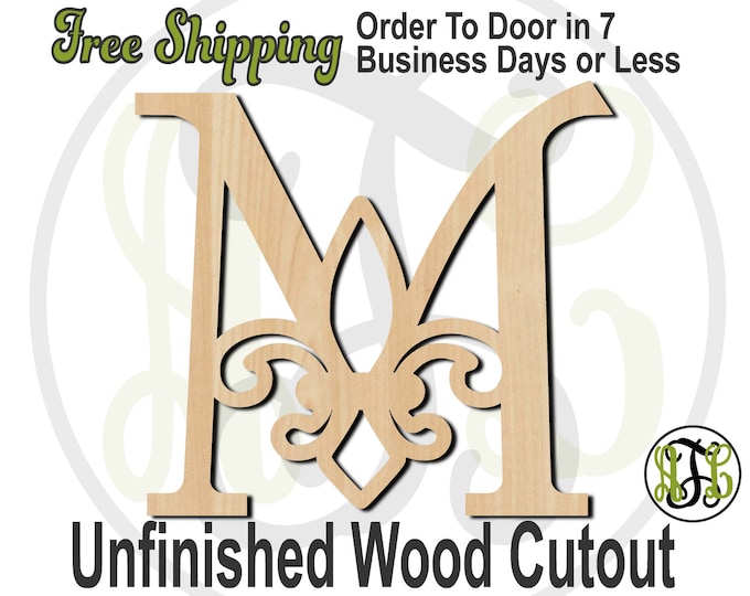 Fleur de Lis Initials- 410005A-Z - Monogram Cutout, Initial, unfinished, wood cutout, wood craft, laser cut, wood cut out, DIY, Free Ship