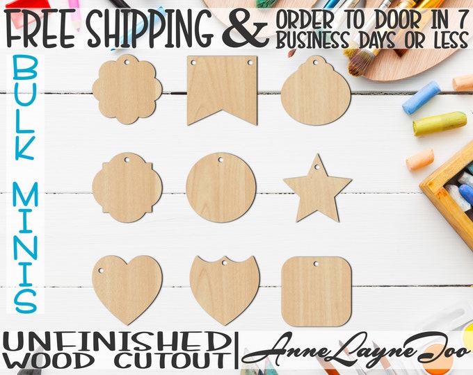 Wide Gift Tags, 2" to 6" Minis, Small Wood Cutout, unfinished, wood cutout, wood craft, laser cut, wood cut out, ornament -3100122-130